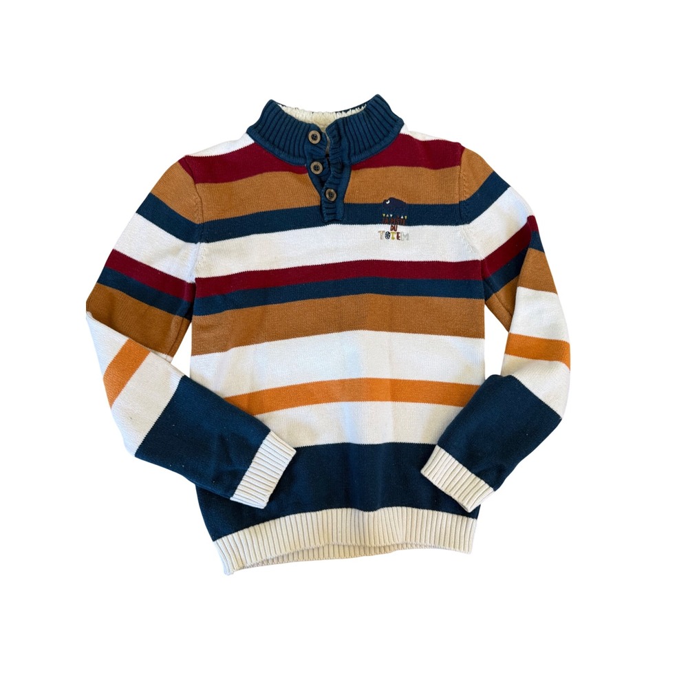 Sergent Major Boys Striped Mock Neck Sweater Buffalo Graphic Size 11Y